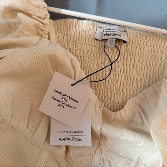 & Other Stories Cream Square-Neck Puff Sleeve Top - Picture 8 of 12